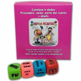 DIABLO PICANTE JUEGO 4 DADOS PRONOMBRE VERBO PARTE DEL CUERPO Y LUGAR