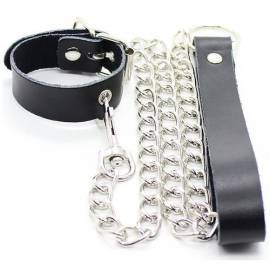 OHMAMA COLLAR PARA PENE Y CORREA PIEL CON CADENA METALICA