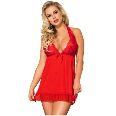 SUBBLIME BABYDOLL ROJO FLORAL ADORNOS EN EL PECHO S M