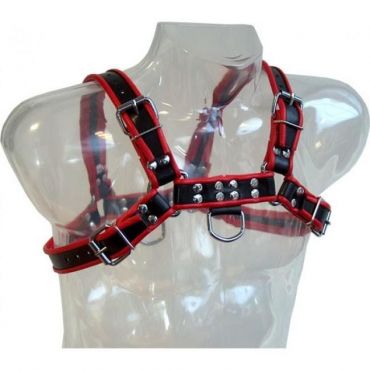 LEATHER BODY CHAIN HARNESS III BLACK RED