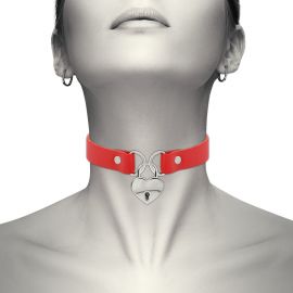 COQUETTE CHIC DESIRE COLLAR CUERO VEGANO ROJO ACCESORIO CORAZaN CON LLAVE