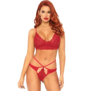 LEG AVENUE SET 2 PIEZAS CON TANGA DOBLE TIRANTA S M ROJO