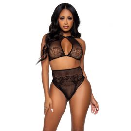 LEG AVENUE SET DOS PIEZAS TOP CORTO CUELLO HALTER Y TANGA TALLA UNICA