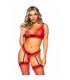 LEG AVENUE SET TRES PIEZAS DE ENCAJES TALLA UNICA ROJO