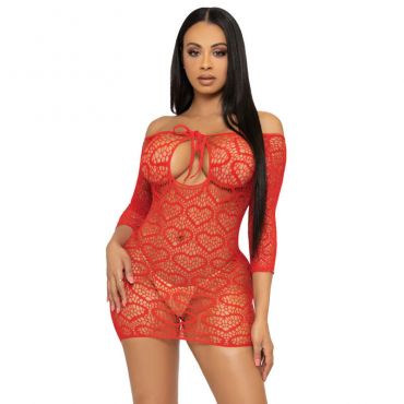 LEG AVENUE MINI VESTIDO HEART NET TALLA aNICA ROJO