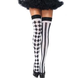 LEG AVENUE CALCETINES ALTOS ARLEQUIN NEGRO BLANCO