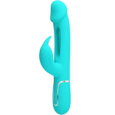 PRETTY LOVE KAMPAS VIBRADOR RABBIT 3 EN 1 MULTIFUNCIaN CON LENGUA VERDE AGUA