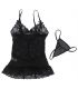 SUBBLIME BABYDOLL CON TIRANTES AJUSTABLES Y ESTAMPADO FLORAL DE ENCAJE TRANSPARENTE NEGRO S M