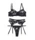 SUBBLIME SET DE 3 PIEZAS SUJETADOR TANGA LIGA ESTAMPADO FLORAL NEGRO S M