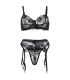 SUBBLIME SET DE 3 PIEZAS SUJETADOR TANGA LIGA ESTAMPADO FLORAL NEGRO S M