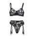 SUBBLIME SET DE 3 PIEZAS SUJETADOR TANGA LIGA ESTAMPADO FLORAL NEGRO S M