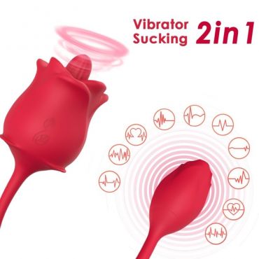 ARMONY ROSA 2 EN 1 ESTIMULADOR SUCCIaN VIBRADOR 10 MODOS CON COLA ROJO