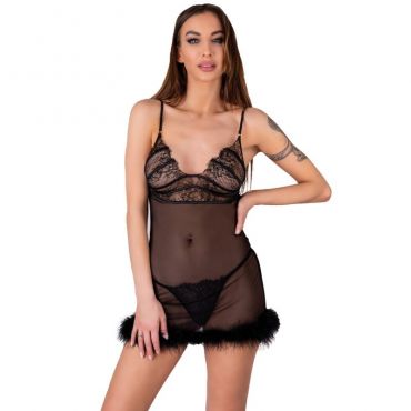 LIVCO CORSETTI FASHION ZERUNAM SET BABYDOLL TANGA NEGRO S M