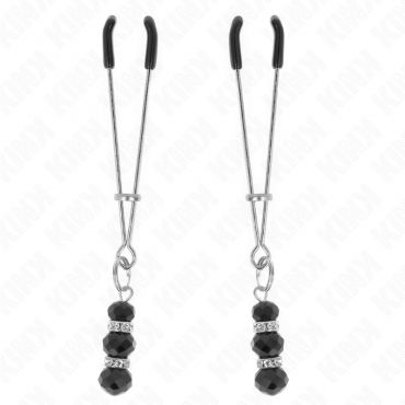 KINK PINZAS PARA PEZONES PLATEADA FINA CON TRIPLE BOLA DE VIDRIO NEGRO 7 CM