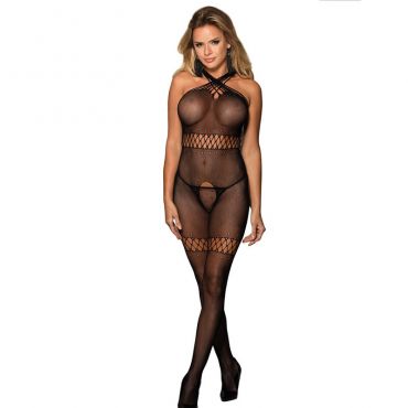 SUBBLIME 951948 BODYSTOCKING DE REJILLA CON TIRANTES DE CUELLO CRUZADOS NEGRO TALLA aNICA