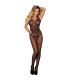 SUBBLIME 951962 BODYSTOCKING CROTCHLESS DE REJILLA CON ESTAMPADO DE FLORES NEGRO TALLA aNICA