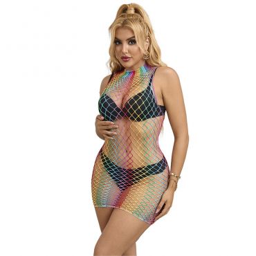 SUBBLIME 952433 VESTIDO DE REJILLA SIN MANGAS CON CUELLO ALTO ARCOIRIS TALLA aNICA