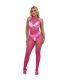 SUBBLIME 952389 BODYSTOCKING CROTCHLESS DE REJILLA Y ENCAJE CON CUELLO ALTO ROSA TALLA aNICA