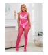 SUBBLIME 952389 BODYSTOCKING CROTCHLESS DE REJILLA Y ENCAJE CON CUELLO ALTO ROSA TALLA aNICA