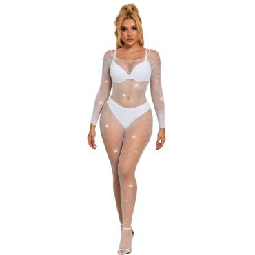 SUBBLIME 952396 BODYSTOCKING DE REJILLA CON DIAMANTES MANGA LARGA BLANCO TALLA aNICA