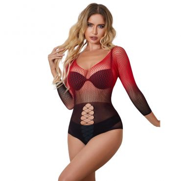 SUBBLIME 952259 VESTIDO DE REJILLA ELSTICO MANGA LARGA DEGRADADO ROJO Y NEGRO TALLA aNICA