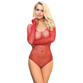 SUBBLIME 952303 BODY DE REJILLA BRILLANTE CON HOMBROS DESCUBIERTOS MANGA LARGA ROJO TALLA aNICA