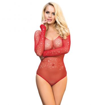 SUBBLIME 952303 BODY DE REJILLA BRILLANTE CON HOMBROS DESCUBIERTOS MANGA LARGA ROJO TALLA aNICA