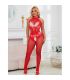 SUBBLIME 952372 BODYSTOCKING CROTCHLESS DE REJILLA Y ENCAJE CON CUELLO ALTO ROJO TALLA aNICA