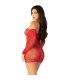 LEG AVENUE MINIVESTIDO DE REJILLA CON HOMBROS DESCUBIERTOS Y MANGA LARGA ROJO