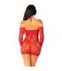 LEG AVENUE MINIVESTIDO DE REJILLA CON HOMBROS DESCUBIERTOS Y MANGA LARGA ROJO