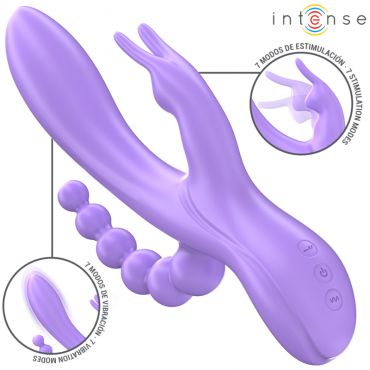 INTENSE MIKO TRIPLE VIBRADOR RABBIT ESTIMULADOR ANAL 7 VIBRACIONES MORADO