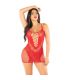 LEG AVENUE MINIVESTIDO DE REJILLA CON TIRANTES ROJO