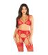 LEG AVENUE SUJETADOR TANGA MEDIAS DE REJILLA ROJO TALLA aNICA