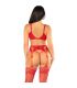 LEG AVENUE SUJETADOR TANGA MEDIAS DE REJILLA ROJO TALLA aNICA