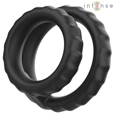 INTENSE DEWEY ANILLO DOBLE PARA PENE SILICONA NEGRO MODELO 2