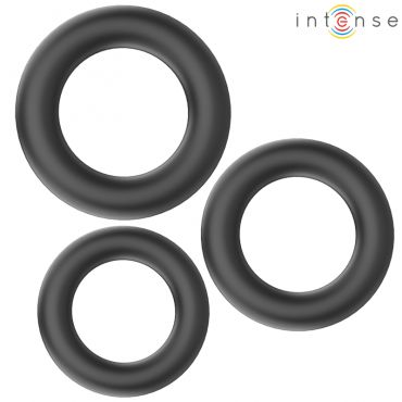 INTENSE HUGH 3 ANILLOS BaSICOS PARA PENE SILICONA NEGRO