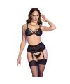 CHILIROSE - CR 4728 SET SUJETADOR + TANGA + MEDIAS NEGRO S